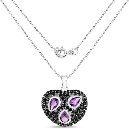 Bids.com 3.19 Carat Genuine Amethyst and Black Spinel .925 Sterling Silver Pendant Pendants