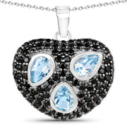 Bids.com 3.52 Carat Genuine Blue Topaz and Black Spinel .925 Sterling Silver Pendant Pendants
