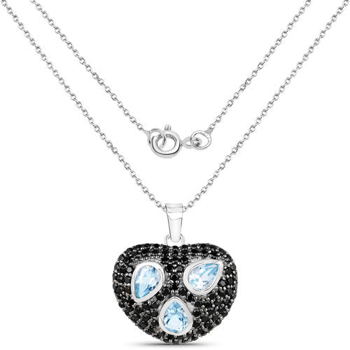 Bids.com 3.52 Carat Genuine Blue Topaz and Black Spinel .925 Sterling Silver Pendant Pendants