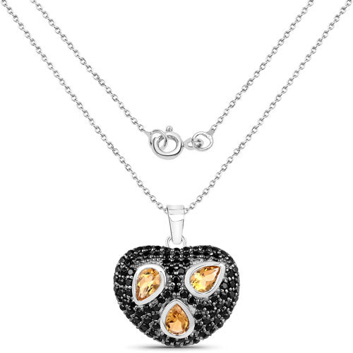 Bids.com 3.19 Carat Genuine Citrine and Black Spinel .925 Sterling Silver Pendant Pendants