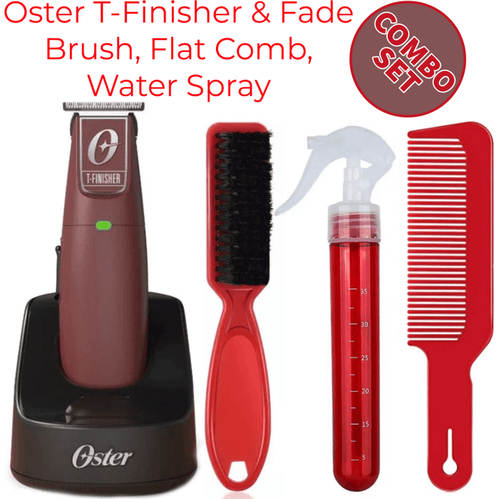 Oster Professional Cordless T-Finisher Trimmer & Water Spray & Fade Brush & Flat Top Comb Barber Combo Set