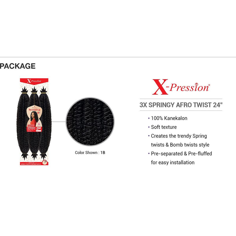 VIP Extensions Outre Crochet Braids X-Pression Twisted Up 3X Springy Afro Twist 24" Hair Extension