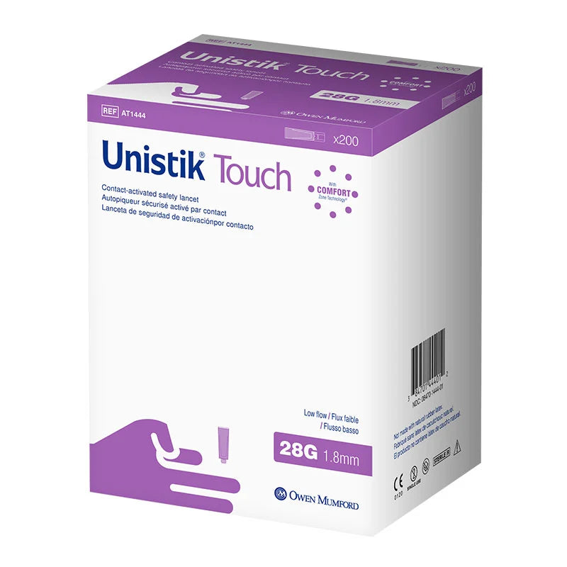 Owen Mumford Owen Mumford Unistik Touch 28G 1.8mm - 200 Safety Lancets Blood Glucose Meters White Smoke