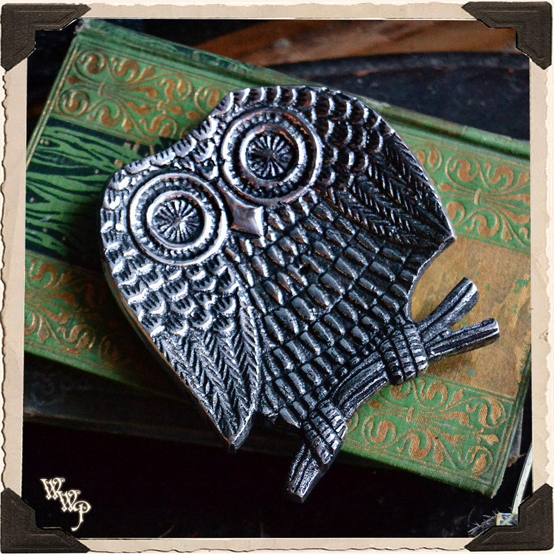 WhiteWitchParlour.com OWL INCENSE BURNER DISH. Aluminum Tray. Incense Stick & Cone Holder. Tools & Accessories