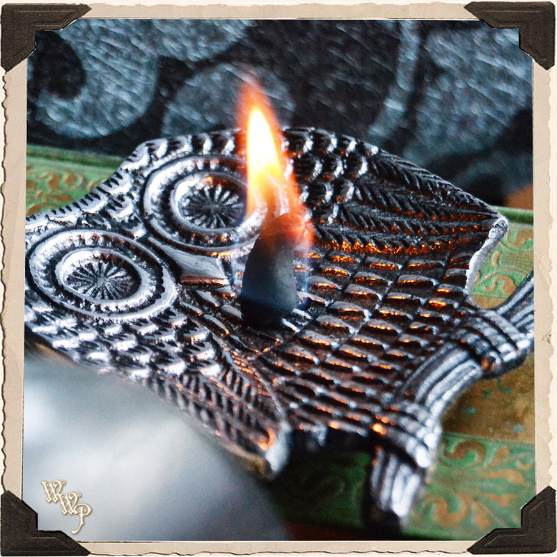 WhiteWitchParlour.com OWL INCENSE BURNER DISH. Aluminum Tray. Incense Stick & Cone Holder. Tools & Accessories