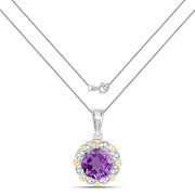 Bids.com 1.87 Carat Genuine Amethyst and White Diamond 14K Yellow Gold with .925 Sterling Silver Pendant Pendants