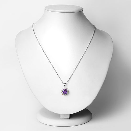 Bids.com 1.87 Carat Genuine Amethyst and White Diamond 14K Yellow Gold with .925 Sterling Silver Pendant Pendants