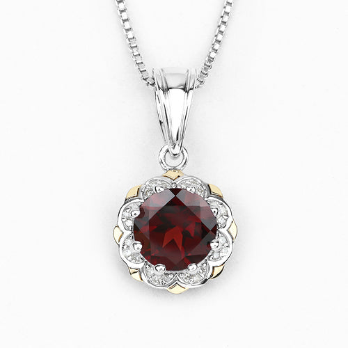 Bids.com 2.32 Carat Genuine Garnet and White Diamond 14K Yellow Gold with .925 Sterling Silver Pendant Pendants