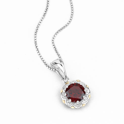 Bids.com 2.32 Carat Genuine Garnet and White Diamond 14K Yellow Gold with .925 Sterling Silver Pendant Pendants