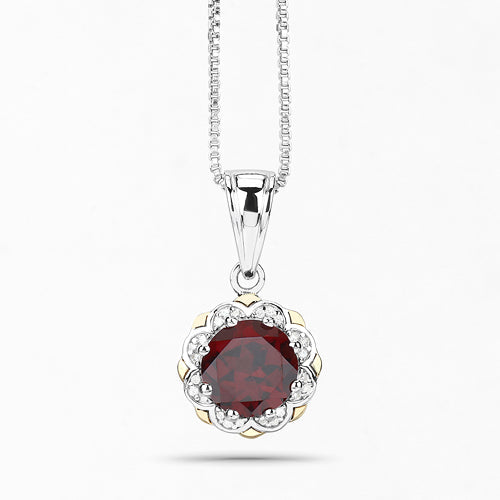 Bids.com 2.32 Carat Genuine Garnet and White Diamond 14K Yellow Gold with .925 Sterling Silver Pendant Pendants