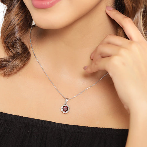 Bids.com 2.32 Carat Genuine Garnet and White Diamond 14K Yellow Gold with .925 Sterling Silver Pendant Pendants