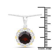 Bids.com 2.32 Carat Genuine Garnet and White Diamond 14K Yellow Gold with .925 Sterling Silver Pendant Pendants