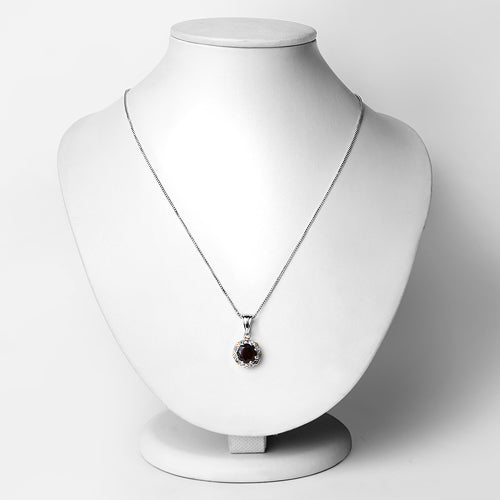 Bids.com 2.32 Carat Genuine Garnet and White Diamond 14K Yellow Gold with .925 Sterling Silver Pendant Pendants