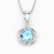Bids.com 2.32 Carat Genuine Swiss Blue Topaz and White Diamond 14K Yellow Gold with .925 Sterling Silver Pendant Pendants