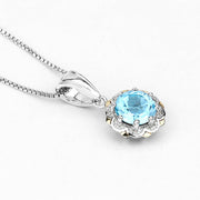 Bids.com 2.32 Carat Genuine Swiss Blue Topaz and White Diamond 14K Yellow Gold with .925 Sterling Silver Pendant Pendants