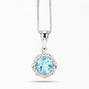 Bids.com 2.32 Carat Genuine Swiss Blue Topaz and White Diamond 14K Yellow Gold with .925 Sterling Silver Pendant Pendants
