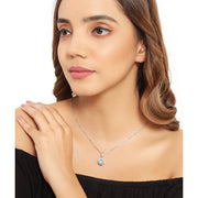 Bids.com 2.32 Carat Genuine Swiss Blue Topaz and White Diamond 14K Yellow Gold with .925 Sterling Silver Pendant Pendants