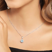 Bids.com 2.32 Carat Genuine Swiss Blue Topaz and White Diamond 14K Yellow Gold with .925 Sterling Silver Pendant Pendants