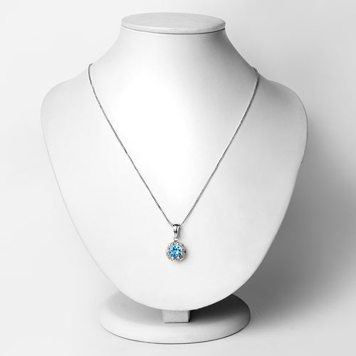 Bids.com 2.32 Carat Genuine Swiss Blue Topaz and White Diamond 14K Yellow Gold with .925 Sterling Silver Pendant Pendants
