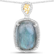 Bids.com 11.05 Carat Genuine Labradorite and White Diamond 14K Yellow Gold with .925 Sterling Silver Pendant Pendants