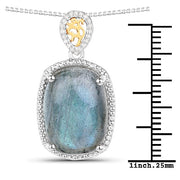 Bids.com 11.05 Carat Genuine Labradorite and White Diamond 14K Yellow Gold with .925 Sterling Silver Pendant Pendants