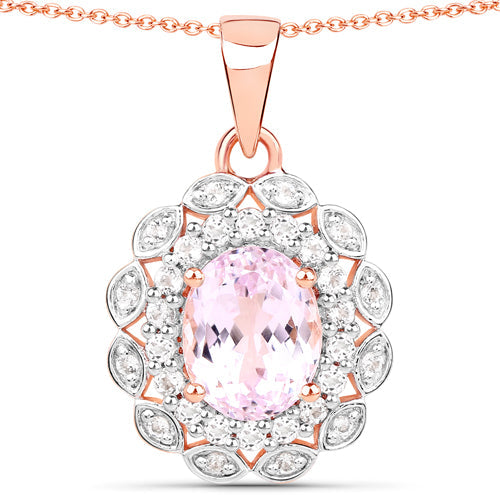 Bids.com 4.26 Carat Genuine Kunzite and White Topaz .925 Sterling Silver Pendant Pendants
