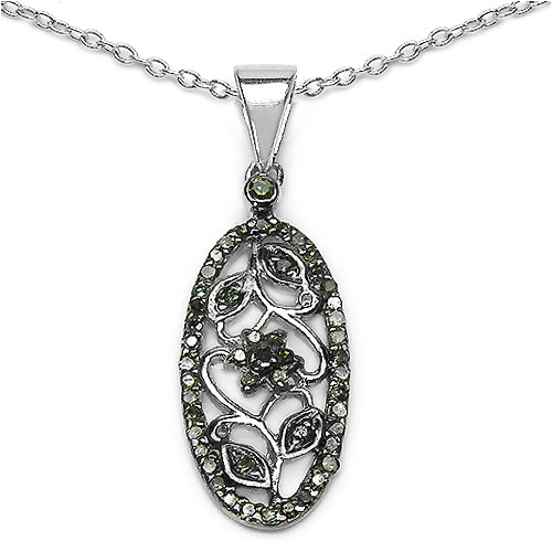 Bids.com 0.22 Carat Genuine Green Diamond .925 Sterling Silver Pendant Pendants