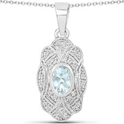 Bids.com 0.48 Carat Genuine Aquamarine and White Topaz .925 Sterling Silver Pendant Pendants