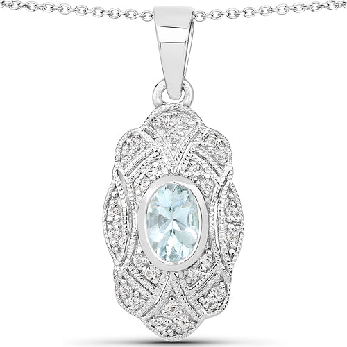 Bids.com 0.48 Carat Genuine Aquamarine and White Topaz .925 Sterling Silver Pendant Pendants