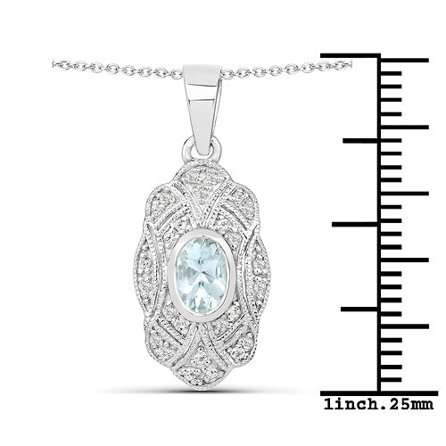 Bids.com 0.48 Carat Genuine Aquamarine and White Topaz .925 Sterling Silver Pendant Pendants
