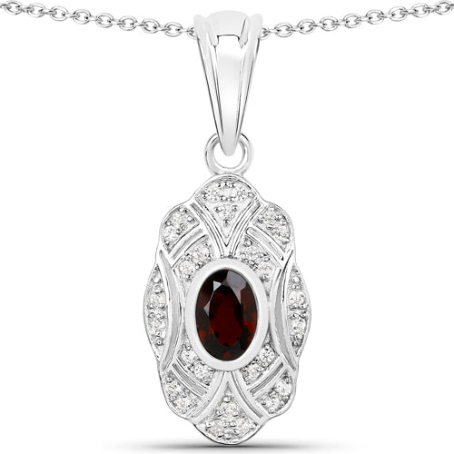 Bids.com 0.63 Carat Genuine Garnet and White Topaz .925 Sterling Silver Pendant Pendants