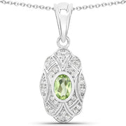 Bids.com 0.55 Carat Genuine Peridot and White Topaz .925 Sterling Silver Pendant Pendants
