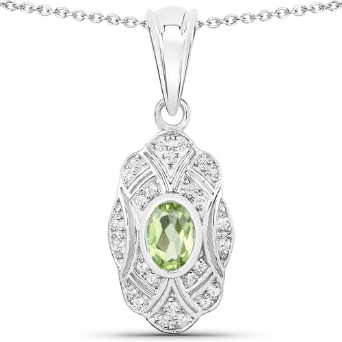 Bids.com 0.55 Carat Genuine Peridot and White Topaz .925 Sterling Silver Pendant Pendants