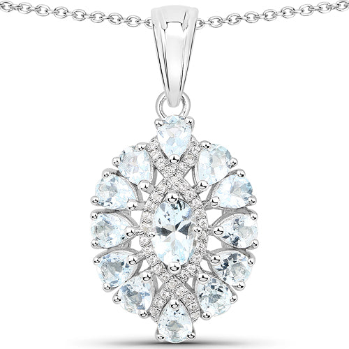 Bids.com 1.89 Carat Genuine Aquamarine and White Topaz .925 Sterling Silver Pendant Pendants