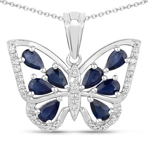 Bids.com 1.67 Carat Genuine Blue Sapphire and White Zircon .925 Sterling Silver Pendant Pendants