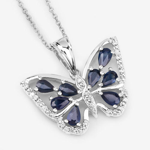 Bids.com 1.67 Carat Genuine Blue Sapphire and White Zircon .925 Sterling Silver Pendant Pendants