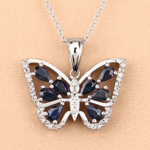 Bids.com 1.67 Carat Genuine Blue Sapphire and White Zircon .925 Sterling Silver Pendant Pendants