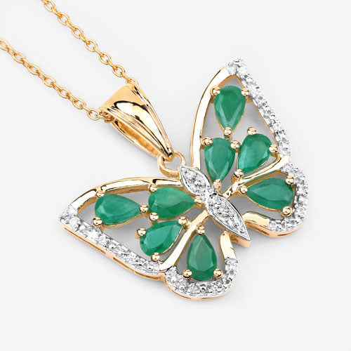 Bids.com 1.91 Carat Genuine Emerald and White Zircon .925 Sterling Silver Pendant Pendants
