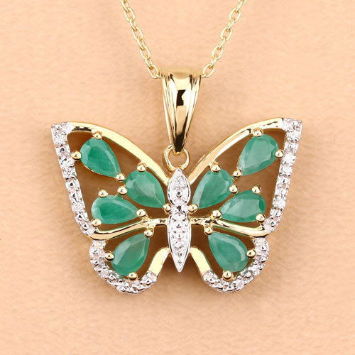 Bids.com 1.91 Carat Genuine Emerald and White Zircon .925 Sterling Silver Pendant Pendants