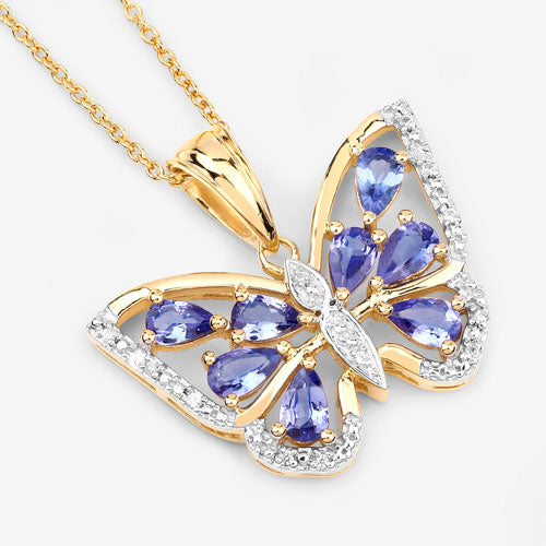 Bids.com 1.75 Carat Genuine Tanzanite and White Zircon .925 Sterling Silver Pendant Pendants