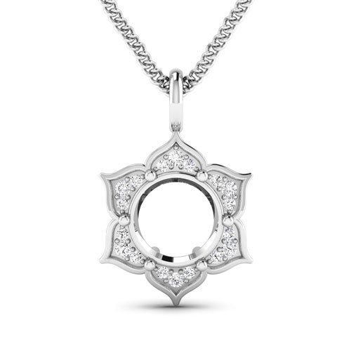 Bids.com 0.14 Carat Genuine White Diamond 14K White Gold Semi Mount Pendant - holds 8.00mm Round Gemstone Pendants