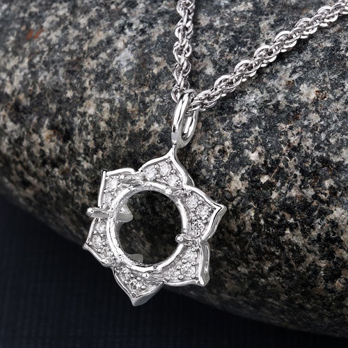 Bids.com 0.14 Carat Genuine White Diamond 14K White Gold Semi Mount Pendant - holds 8.00mm Round Gemstone Pendants