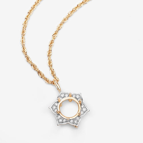 Bids.com 0.14 Carat Genuine White Diamond 14K Yellow Gold Semi Mount Pendant - holds 8.00mm Round Gemstone Pendants