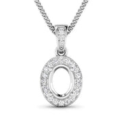 Bids.com 0.18 Carat Genuine White Diamond 14K White Gold Semi Mount Pendant - holds 8x6mm Oval Gemstone Pendants