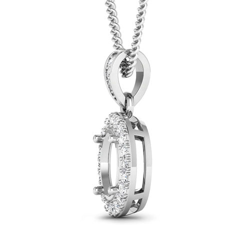 Bids.com 0.18 Carat Genuine White Diamond 14K White Gold Semi Mount Pendant - holds 8x6mm Oval Gemstone Pendants