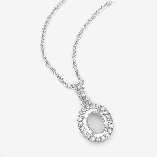 Bids.com 0.18 Carat Genuine White Diamond 14K White Gold Semi Mount Pendant - holds 8x6mm Oval Gemstone Pendants