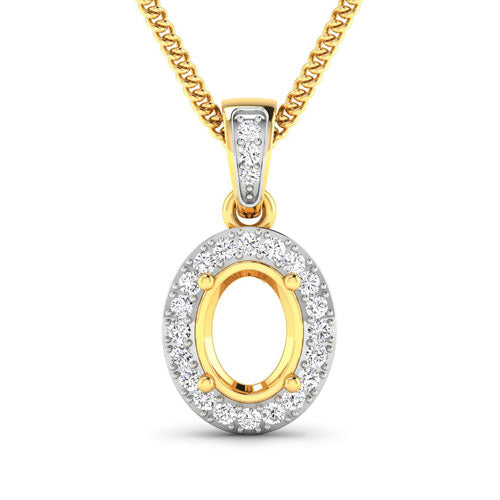 Bids.com 0.18 Carat Genuine White Diamond 14K Yellow Gold Semi Mount Pendant - holds 8x6mm Oval Gemstone Pendants