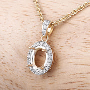 Bids.com 0.18 Carat Genuine White Diamond 14K Yellow Gold Semi Mount Pendant - holds 8x6mm Oval Gemstone Pendants