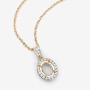 Bids.com 0.18 Carat Genuine White Diamond 14K Yellow Gold Semi Mount Pendant - holds 8x6mm Oval Gemstone Pendants