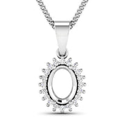 Bids.com 0.13 Carat Genuine White Diamond 14K White Gold Semi Mount Pendant - holds 8x6mm Oval Gemstone Pendants